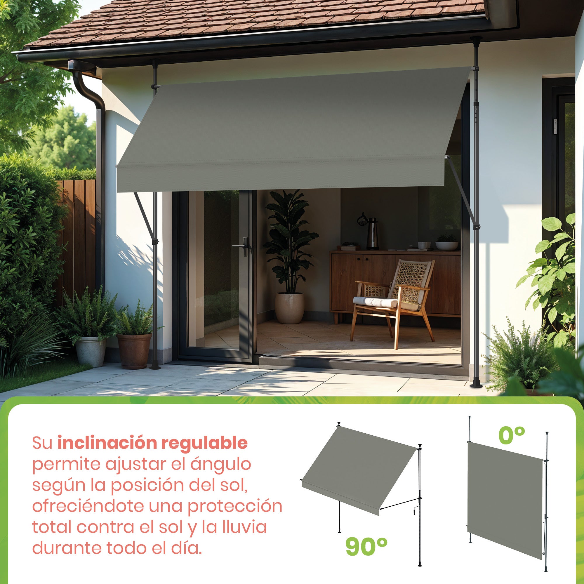 Wasabi - Toldo Cityline Cinza – Portátil 3x1,2m, Ajustável, Proteção UV, Sem Perfuração, Jardim, Varanda - 2