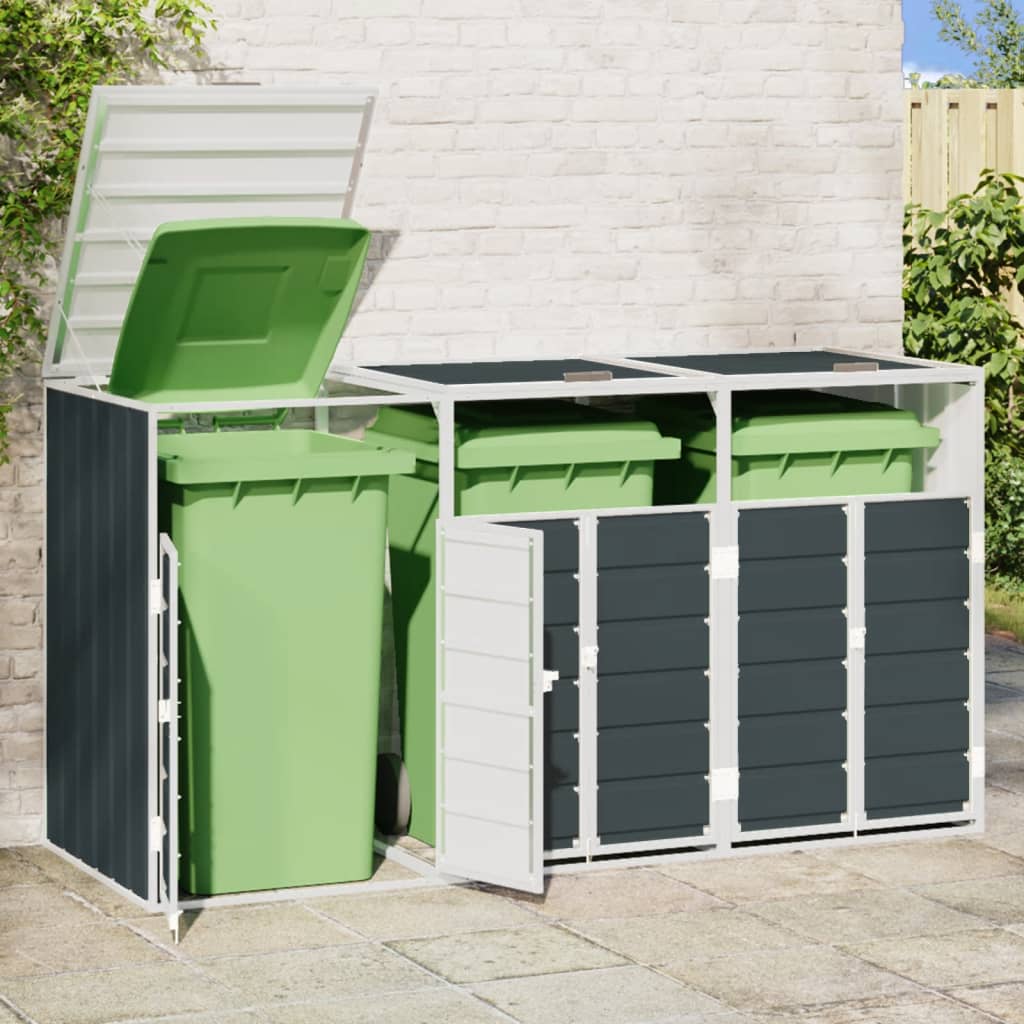 Rangement à roulettes pour poubelles pour trois bacs acier vidaXL - 4
