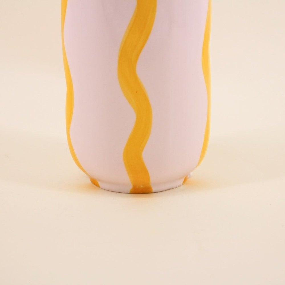 Vase rayé en céramique blanc / jaune, H20cm - Ornami - 3