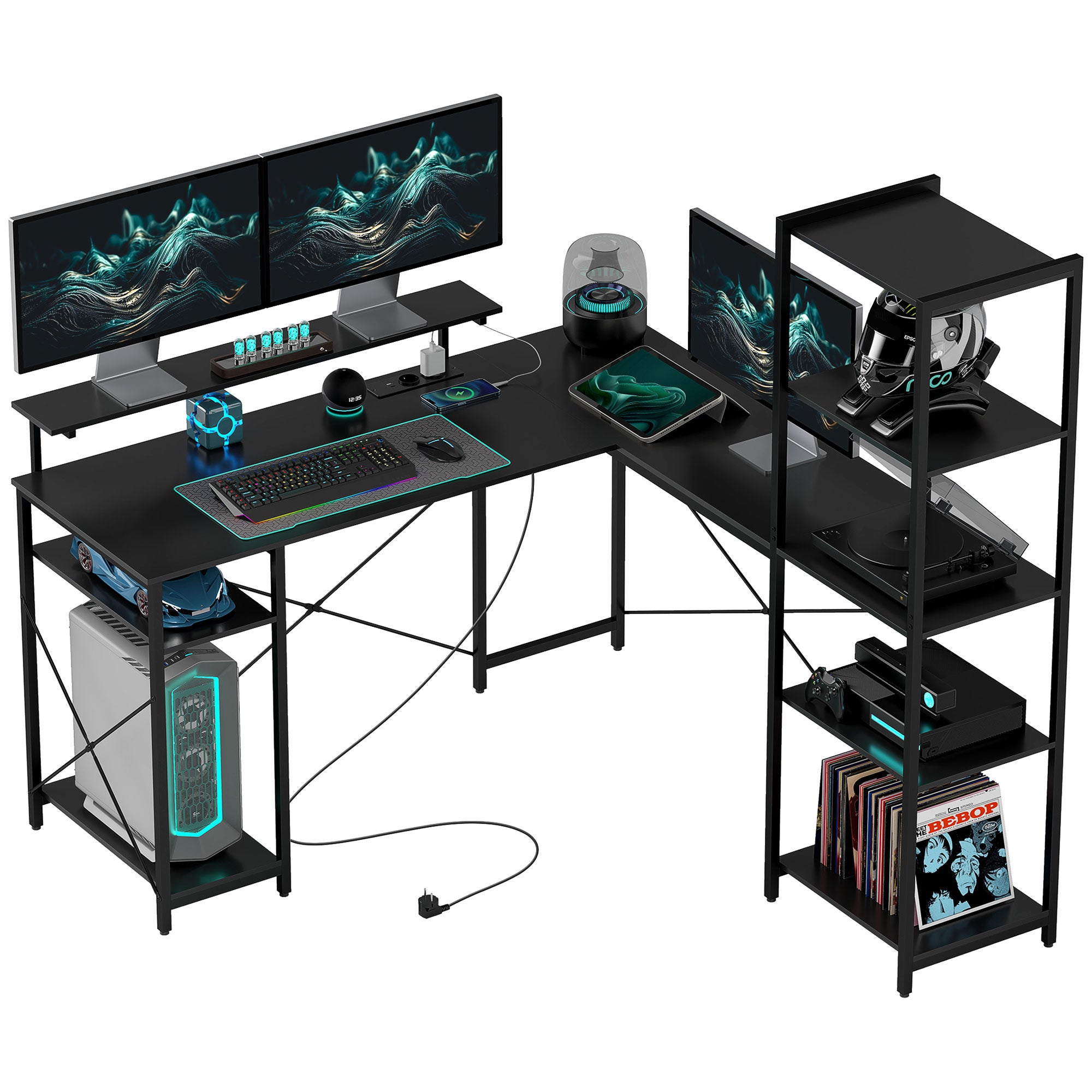 COSTWAY Scrivania Angolare da Gaming, Scrivania Salvaspazio a Forma di