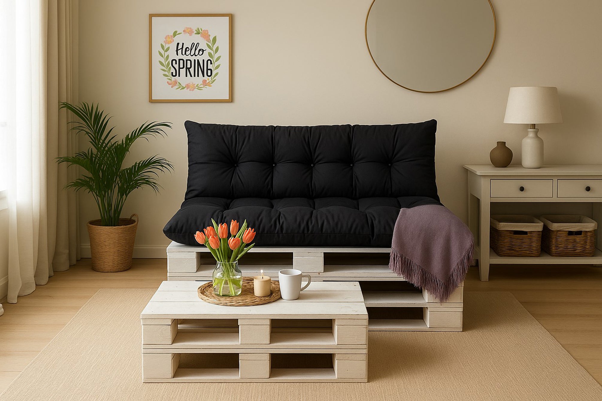 Set coussins pour palettes 120x80 avec dossier 120x40 noir – coussins extérieurs pour canapé palette, matelas de jardin durable - 4