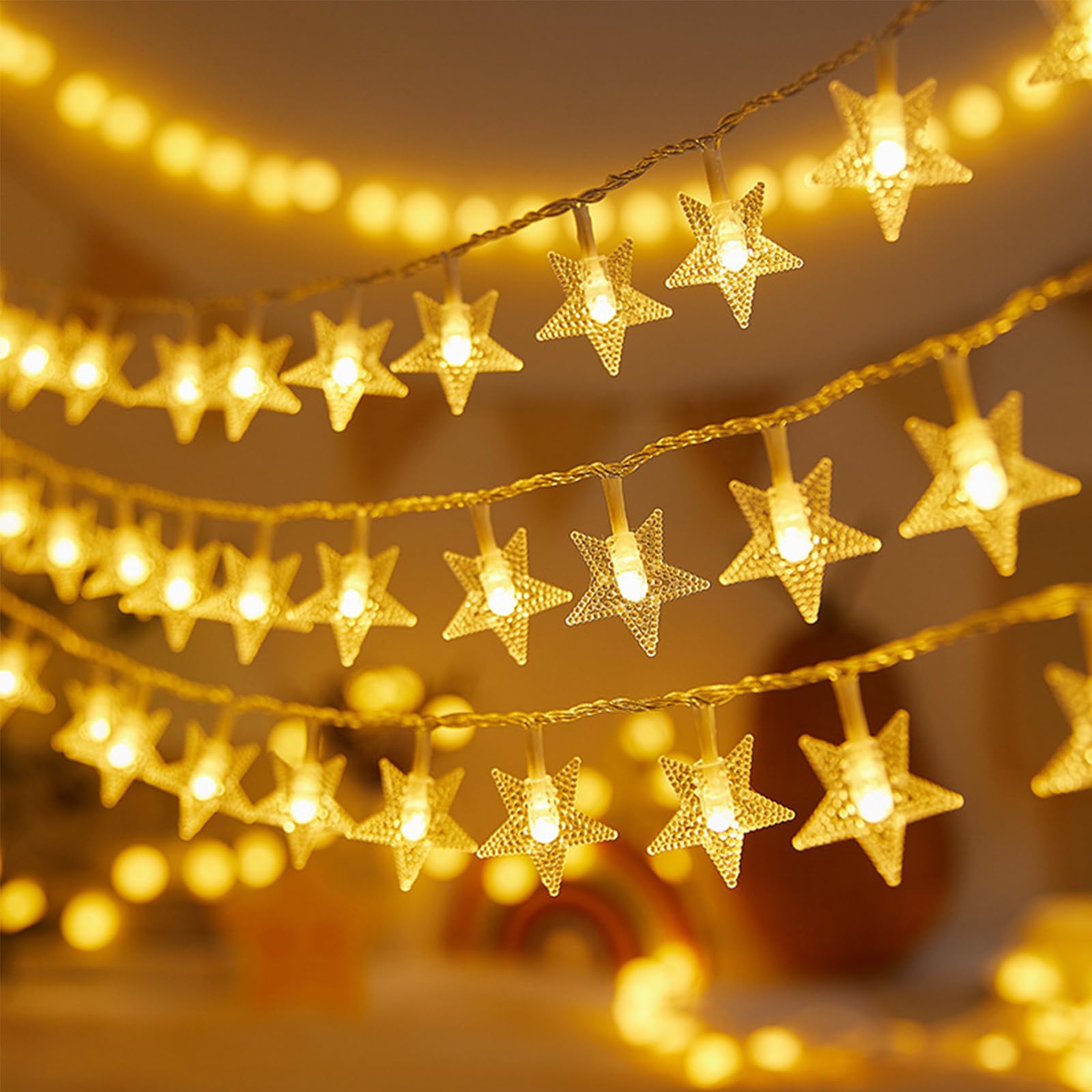 Guirlande lumineuse étoilée, 3 m, 20 LED, à piles, blanc chaud, pour Noël, mariage, anniversaire, chambre d'enfant, chambre à coucher, intérieur - 6