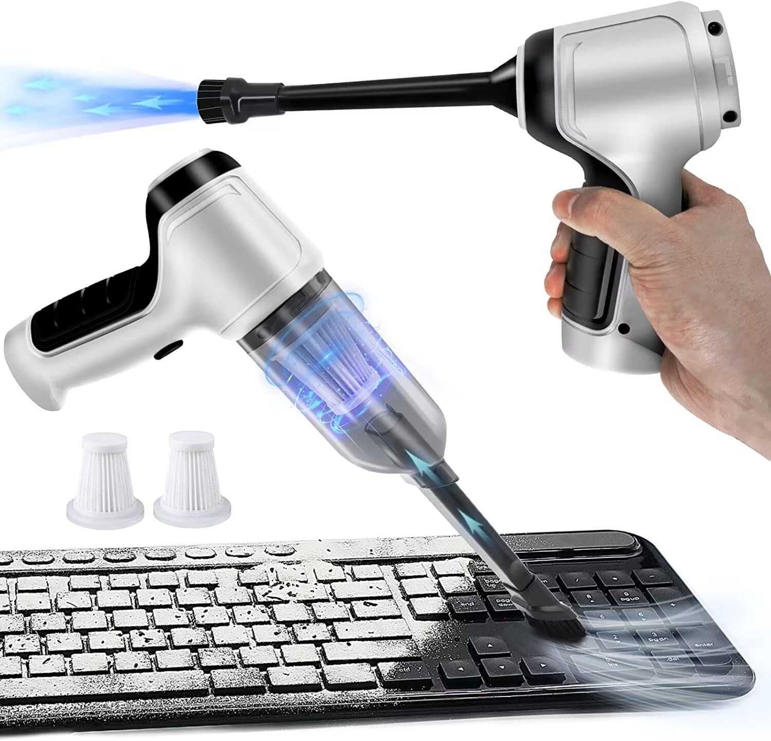 Bezprzewodowy odkurzacz ręczny 3 w 1 6000Pa, szybkie ładowanie USB, idealny do samochodu, domu, sierści zwierząt, szary