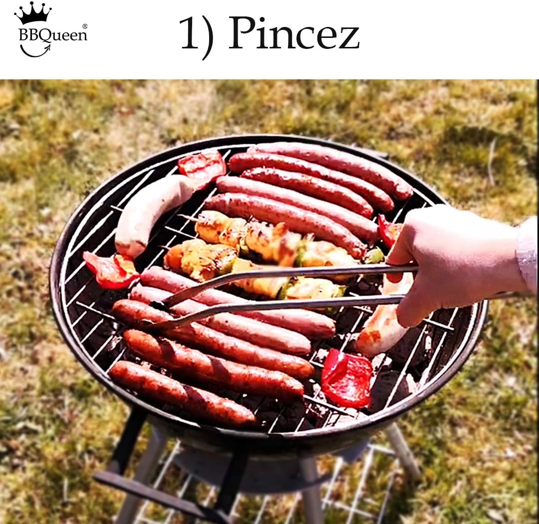 Pince Barbecue INOX à roulettes - 30cm - pour Cuisine, Barbecue et plancha - Qualité Professionnelle - Fabriqué en France - 3