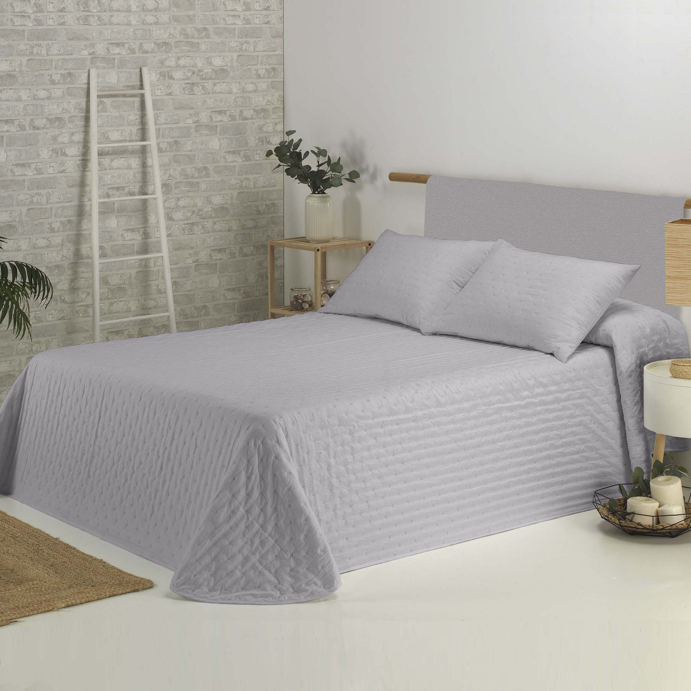 Colcha bouti lisa top gris - cama 180 cm - 270x270 cm