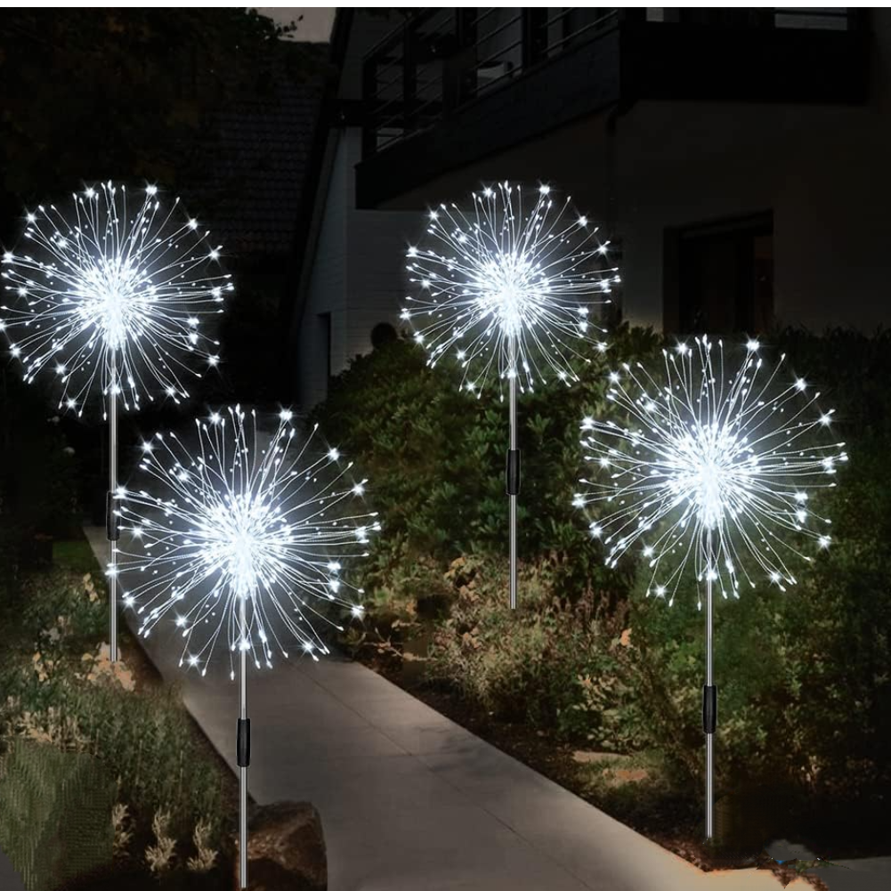 Lampy solarne, oświetlenie ogrodowe, zestaw 4 szt., 120 diod LED, wodoodporne, solarne fajerwerki – zimna biel