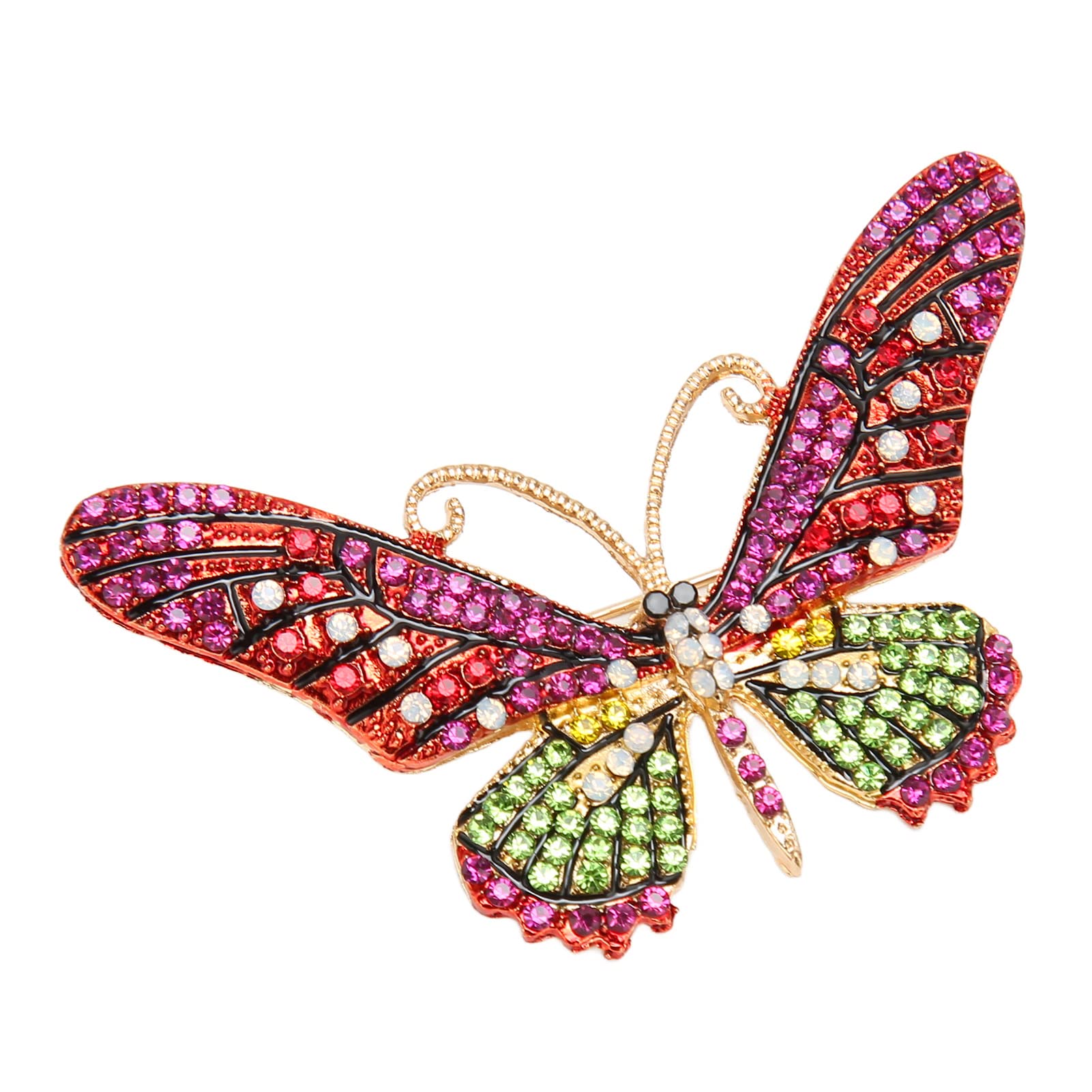 Broche Fantaisie Dorée Avec Pierre Rouge/violet Et Strass Blanc – Bijou Décoratif