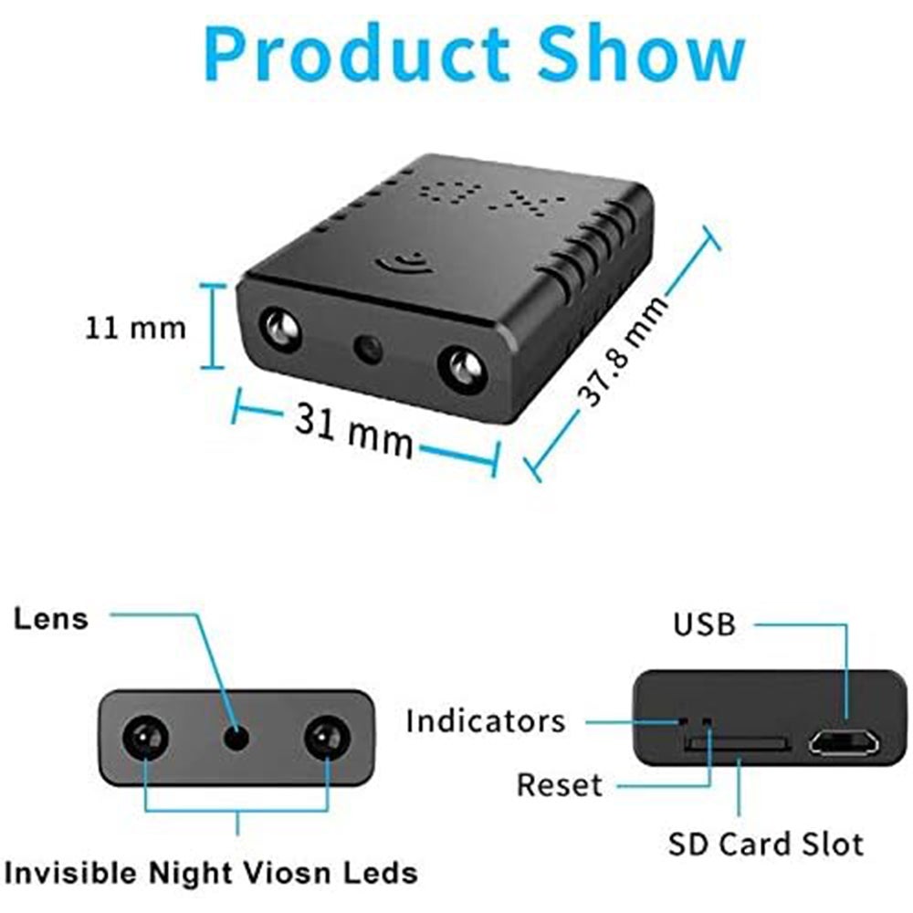 Mini caméra espion cachée WiFi HD d'intérieur pour la maison, avec détection de mouvement, vision nocturne et stockage cloud pour iPhone, Android - 7