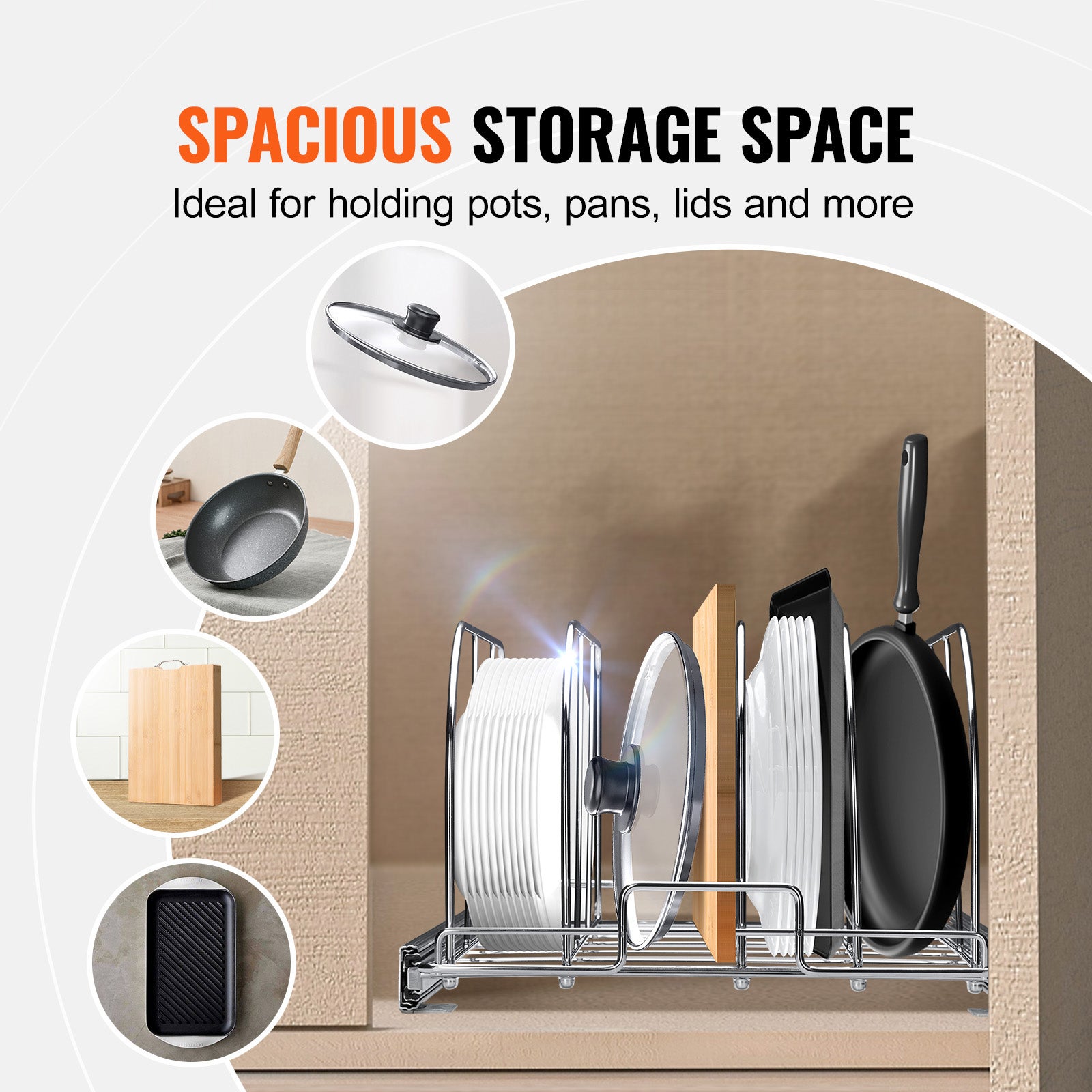 Lot De 6 Supports Muraux Pour Couvercles De Casseroles - Adhésifs, Sans Perçage, ABS, Réglables - Gain De Place En Cuisine