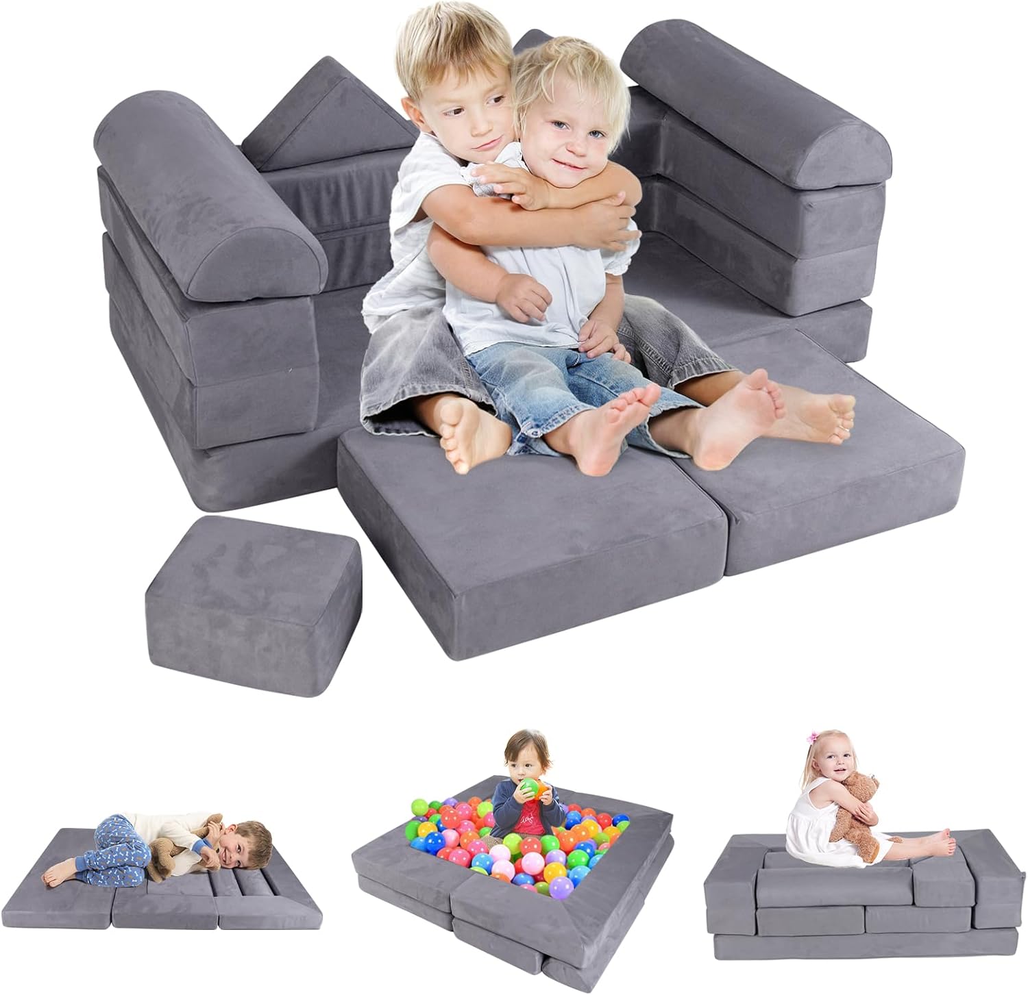 Canapé pour enfants à 2 places Gris clair Peluche douce