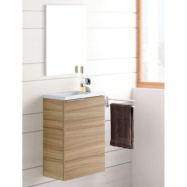 Mobile Bagno Sospeso 40 Cm Rovere Salvaspazio Con Lavabo E Specchio Compact - 3
