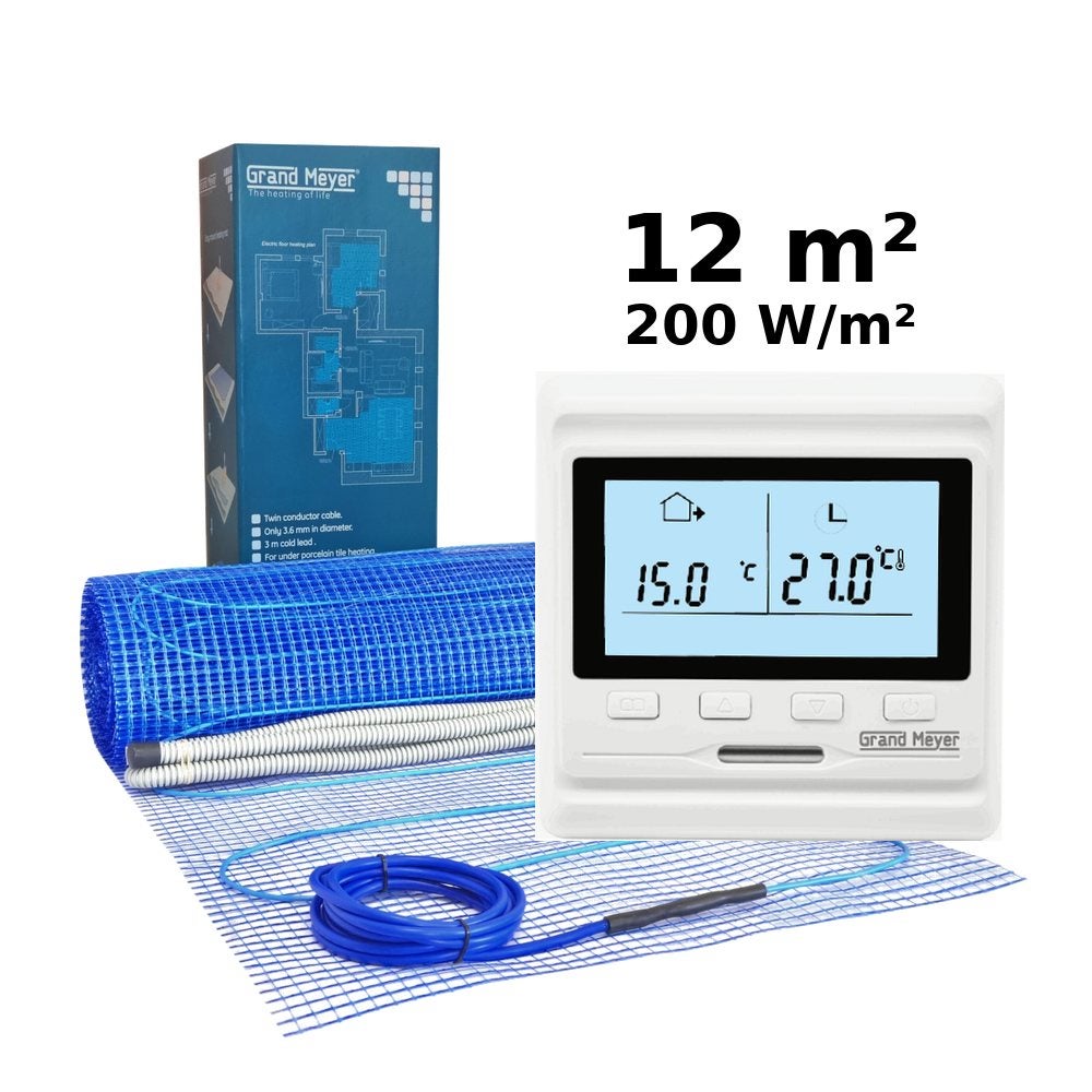 Zestaw do ogrzewania podłogowego 12 m², 200 W/m² + termostat HW500 programowalny