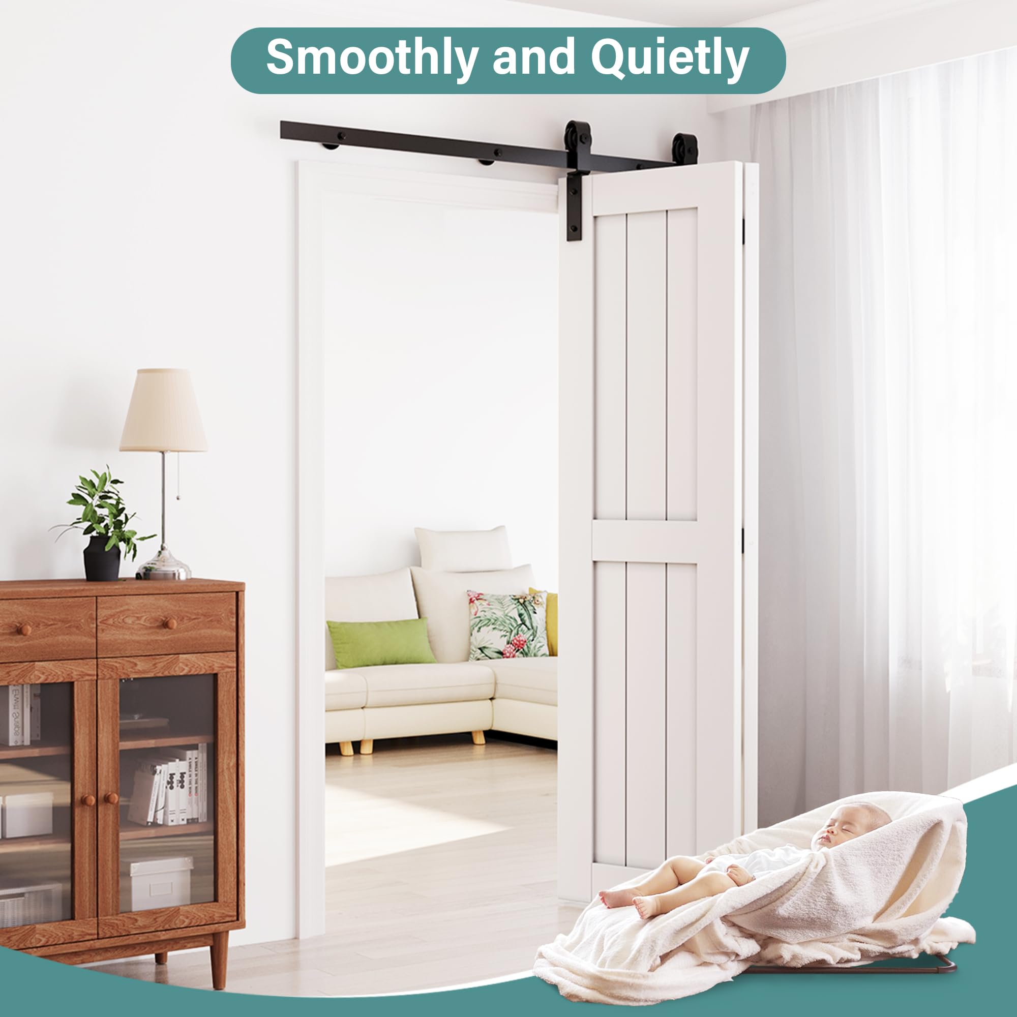 3.3FT/100CM Porte Coulissante Pliante Intérieur Noir Rail Kit 2x46CM Installation Facile Sans Porte - 3