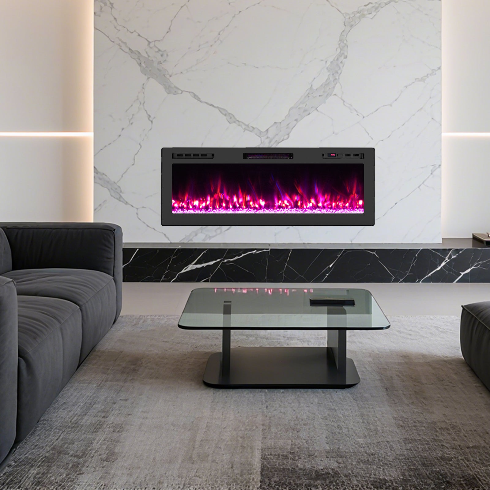 127cm Cheminée Électrique avec Chauffage 750W/1500W | Cheminee Decorative avec Effet Flamme LED | 12 Couleurs | 5 Luminosités | 5 Vitesses - 7