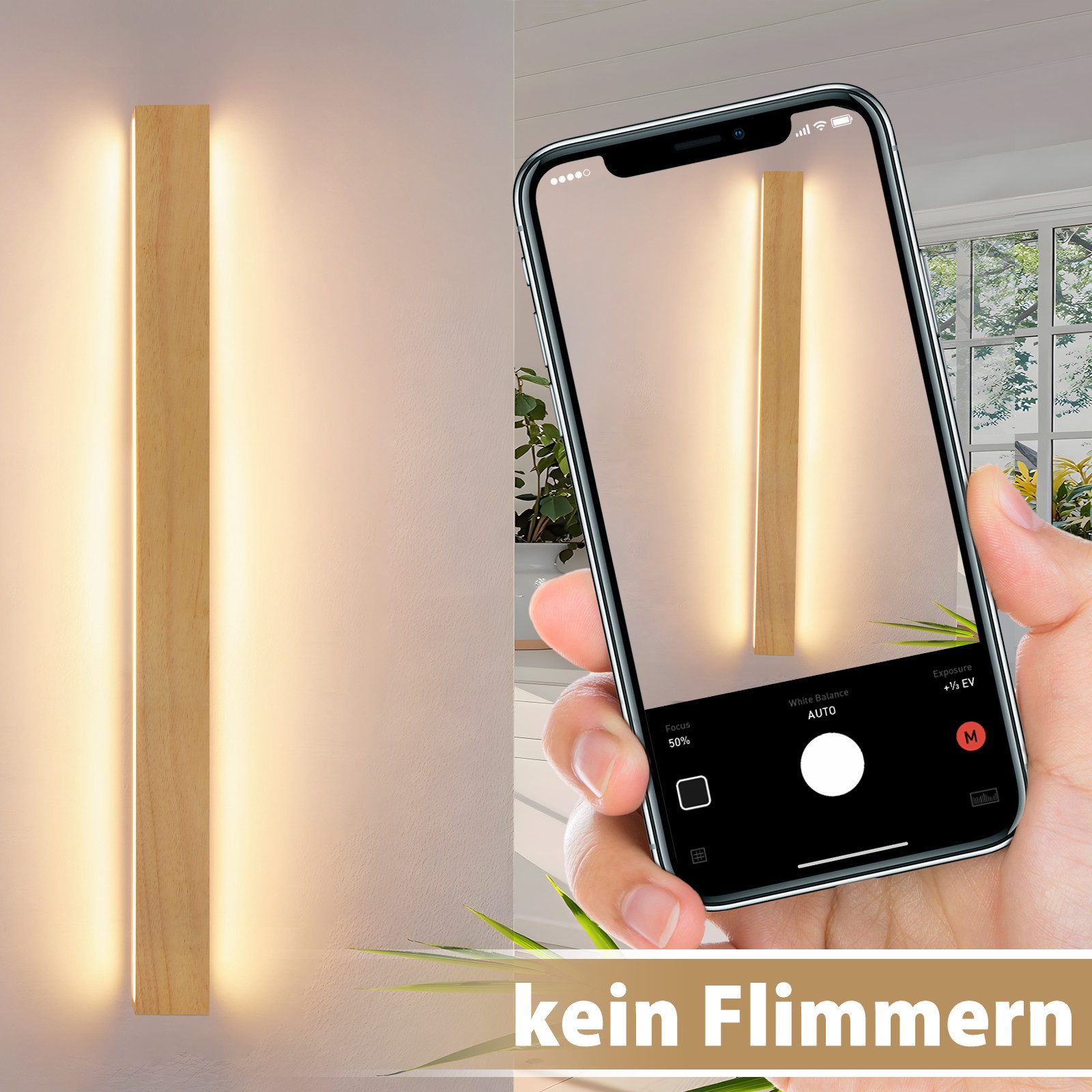 Applique da parete a LED NETTLIFE, lampada da parete per interni in legno - 100 cm, 36 W, luce indiretta moderna su e giù, luce bianca calda 3000 K. - 5