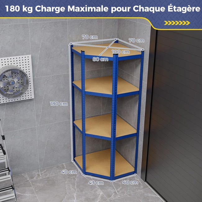 Scaffale Angolare In Metallo - 4 Ripiani Regolabili - Portata 720 Kg - 100x80x180 Cm - Argento Per Garage E Magazzino - Foto 7