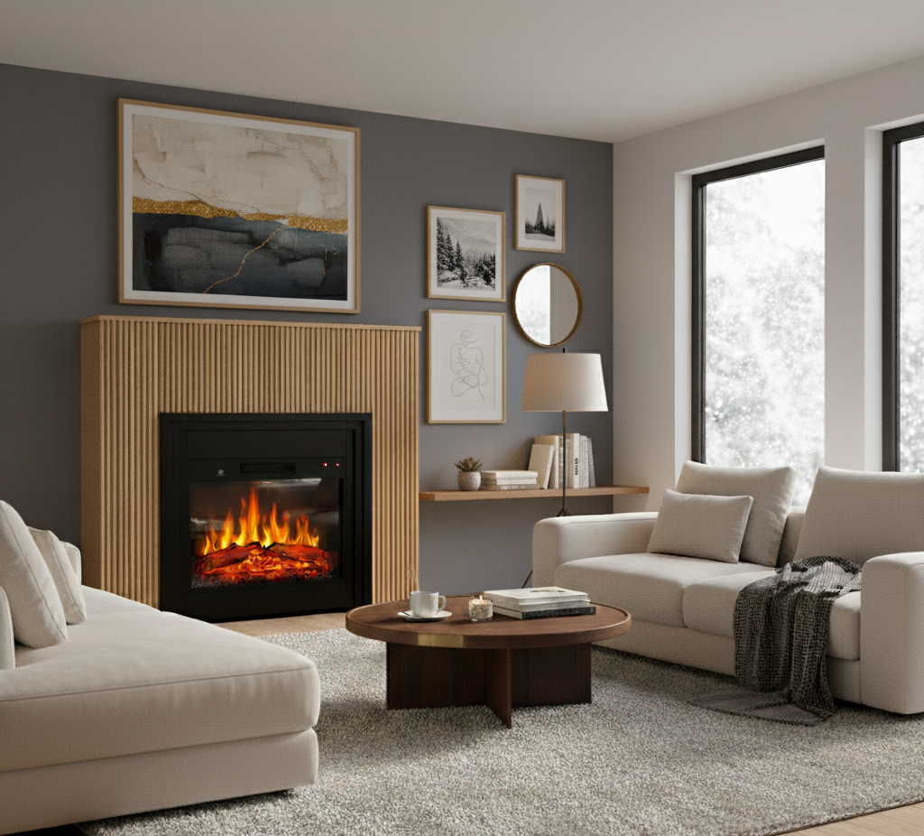 CHEMINARTE - Cheminée électrique AMBRA à Poser au Sol avec Effet Flammes LED - Chauffage 2000W - Thermostat électronique - Télécommande - 4