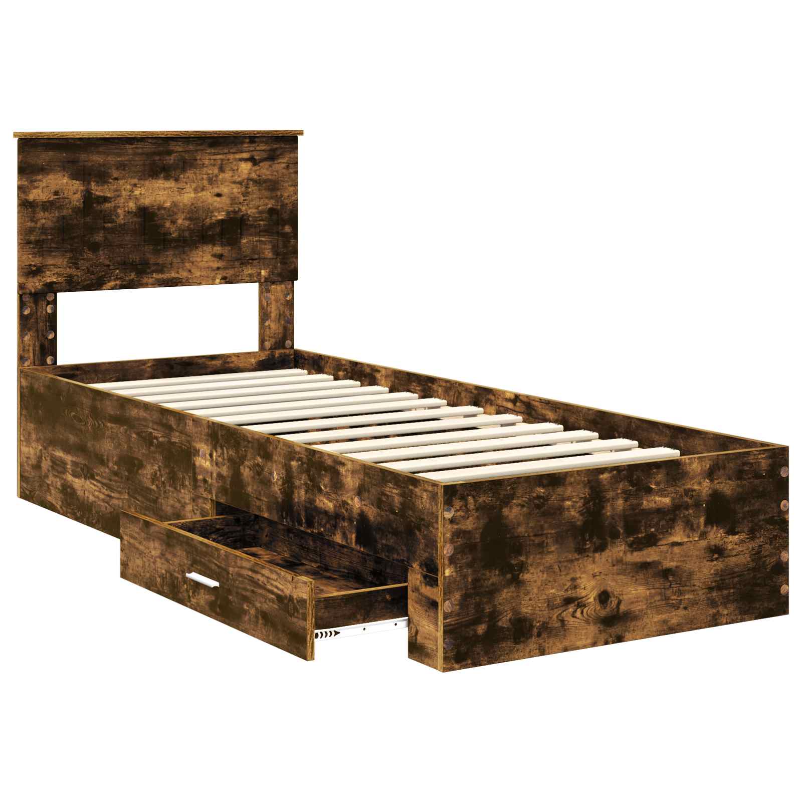 Cadre de lit chêne fumé et argent, panneau de bois, pour la chambre, 75 × 190 cm - 5