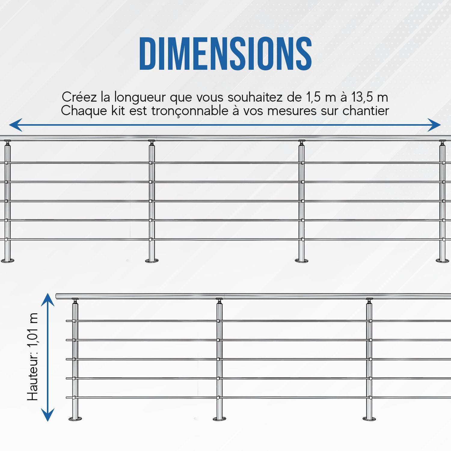 Garde-Corps de Terrasse ou Escalier en Inox barres 