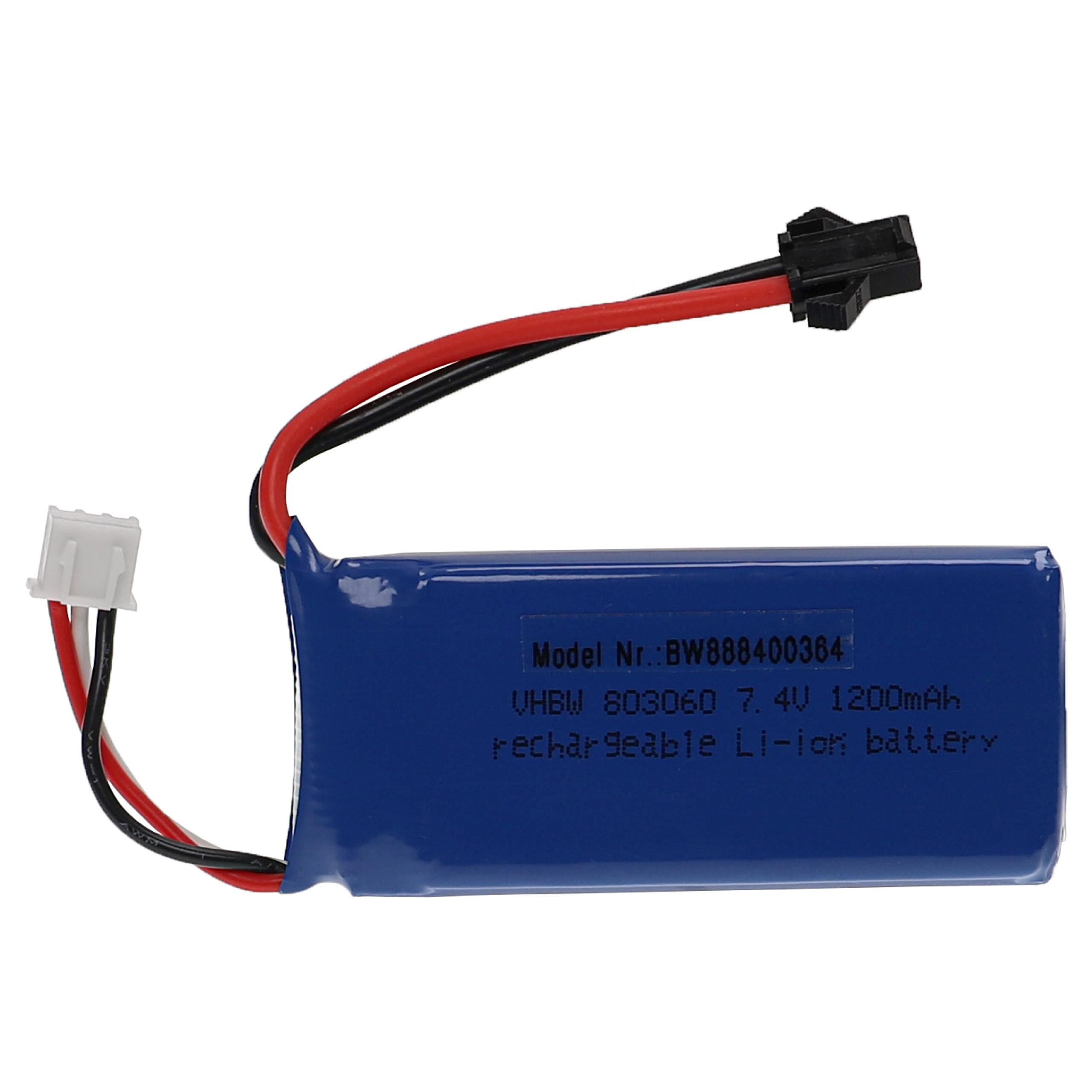 Vhbw Batteria Li-Poly 1200mAh 7.4V SM-2P Per Modellismo RC - 70x30x18mm, 2S, 15C, Per Auto, Elicotteri, Aerei - 2