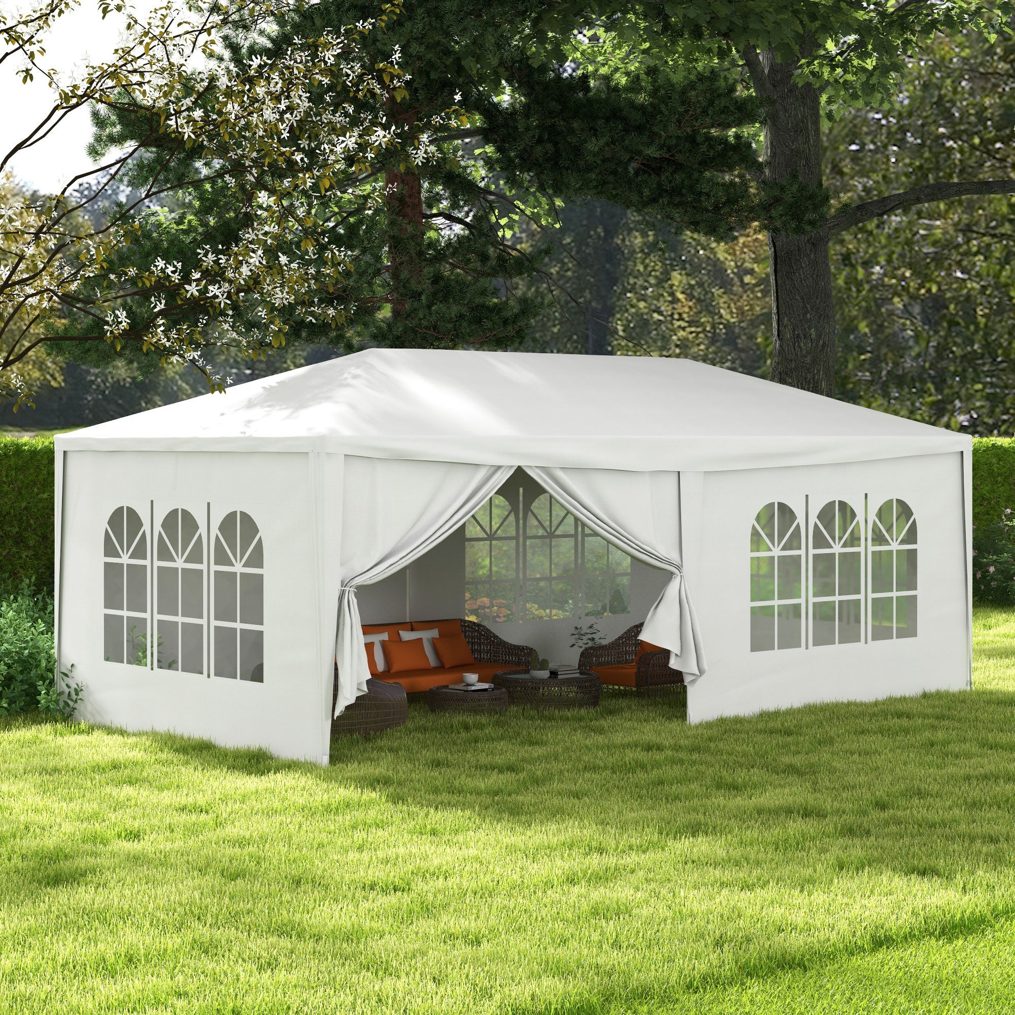 Tenda Exterior Outsunny Metal e PE Branco 583x293x250 cm - 2