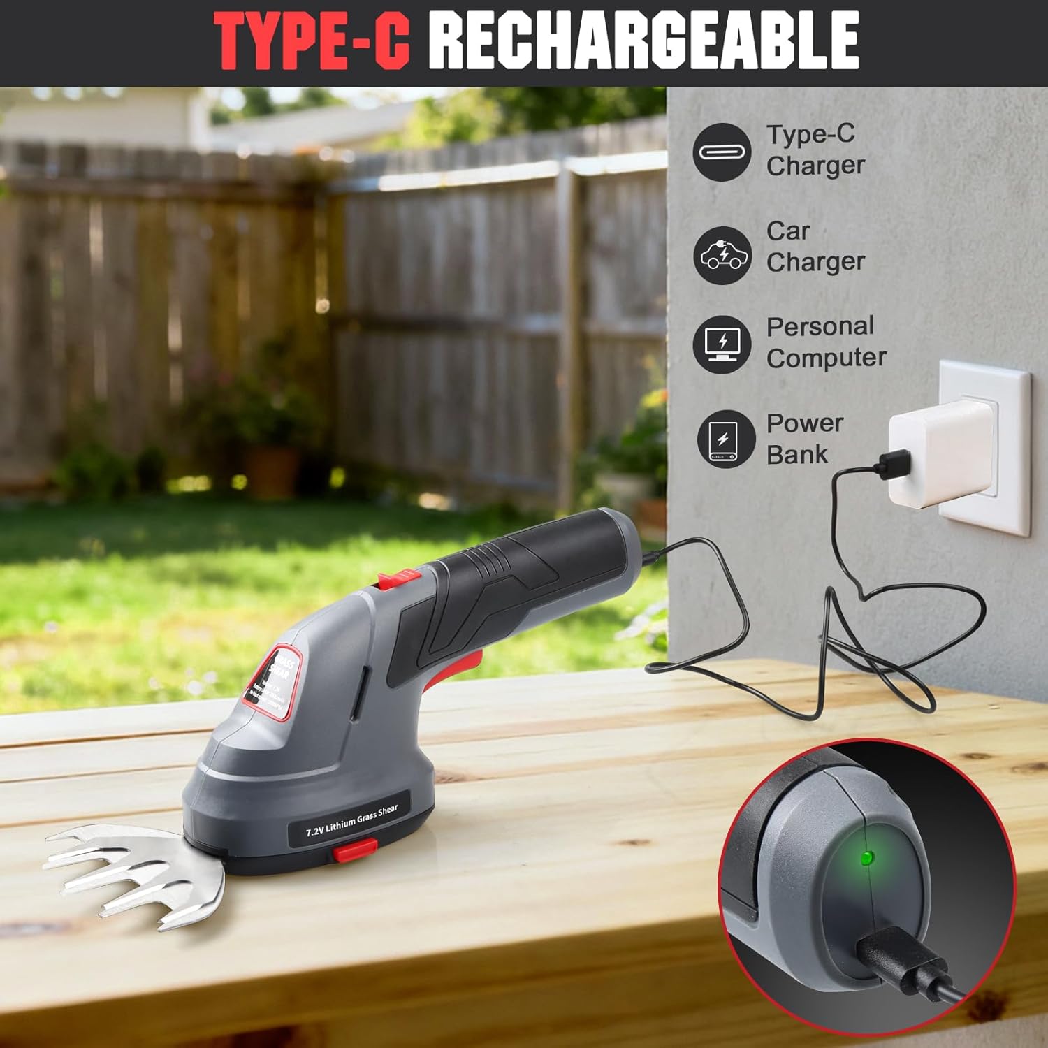 Tondeuse à gazon et taille-haie sans fil, coupe-bordures portable 2 en 1, tondeuse à gazon/taille-haie électrique 7,2 V, rechargeable par USB (gris) - 5