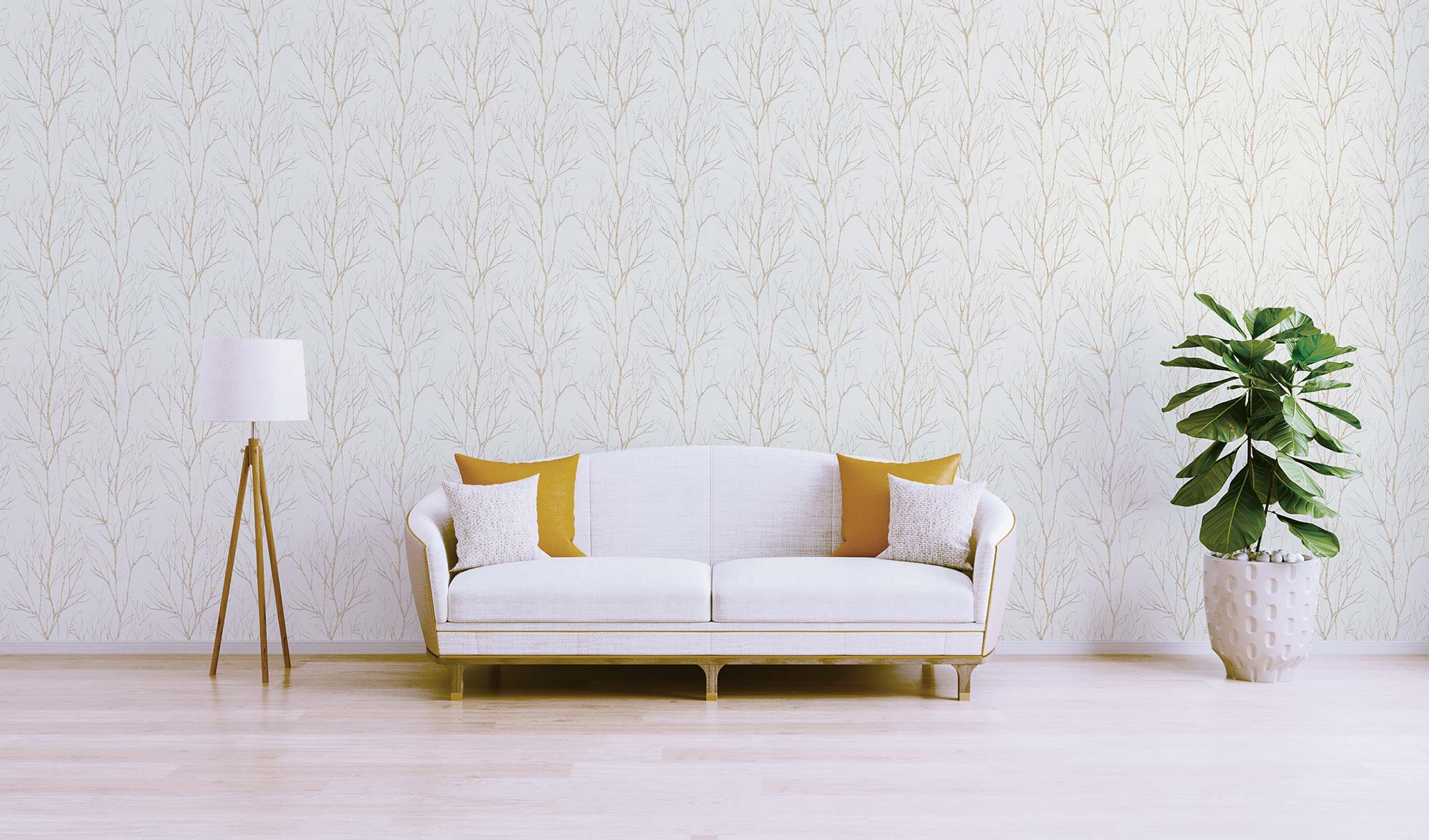 Papel de Parede Aurora Forest and Leaves M1-No.325 Bege Dourado Floresta - 2