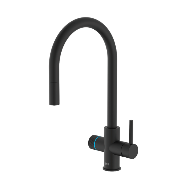 Robinet cuisine avec douchette extractible ROCA Aquafy noir mat avec cartouche filtre à eau