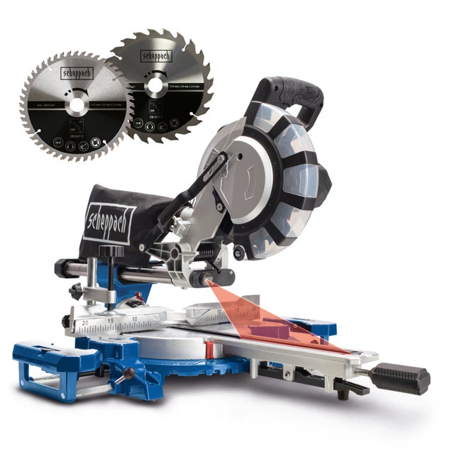 Scheppach Scie à onglet radiale HM216SPX - 2000W - Ø210 mm - 4800 tr/min - 65 cm hauteur de coupe - 34 cm largeur de coupe - laser - 2 lames fournies