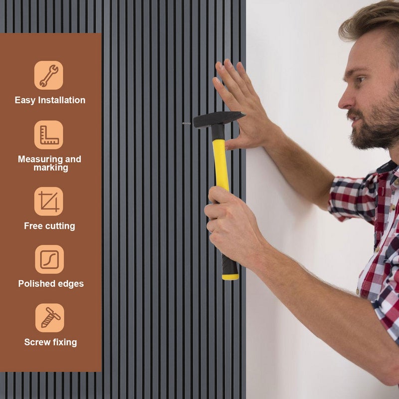 Panel de listones Revestimiento de pared natural Panel acústico de pared moderno de MDF en chapa de madera y fieltro 2x 120x60x2,1cm Gris - 3