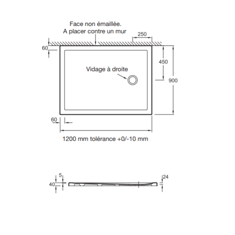 Receveur de douche 120 x 90 JACOB DELAFON Gaspard extra-plat céramique bonde à droite - 4