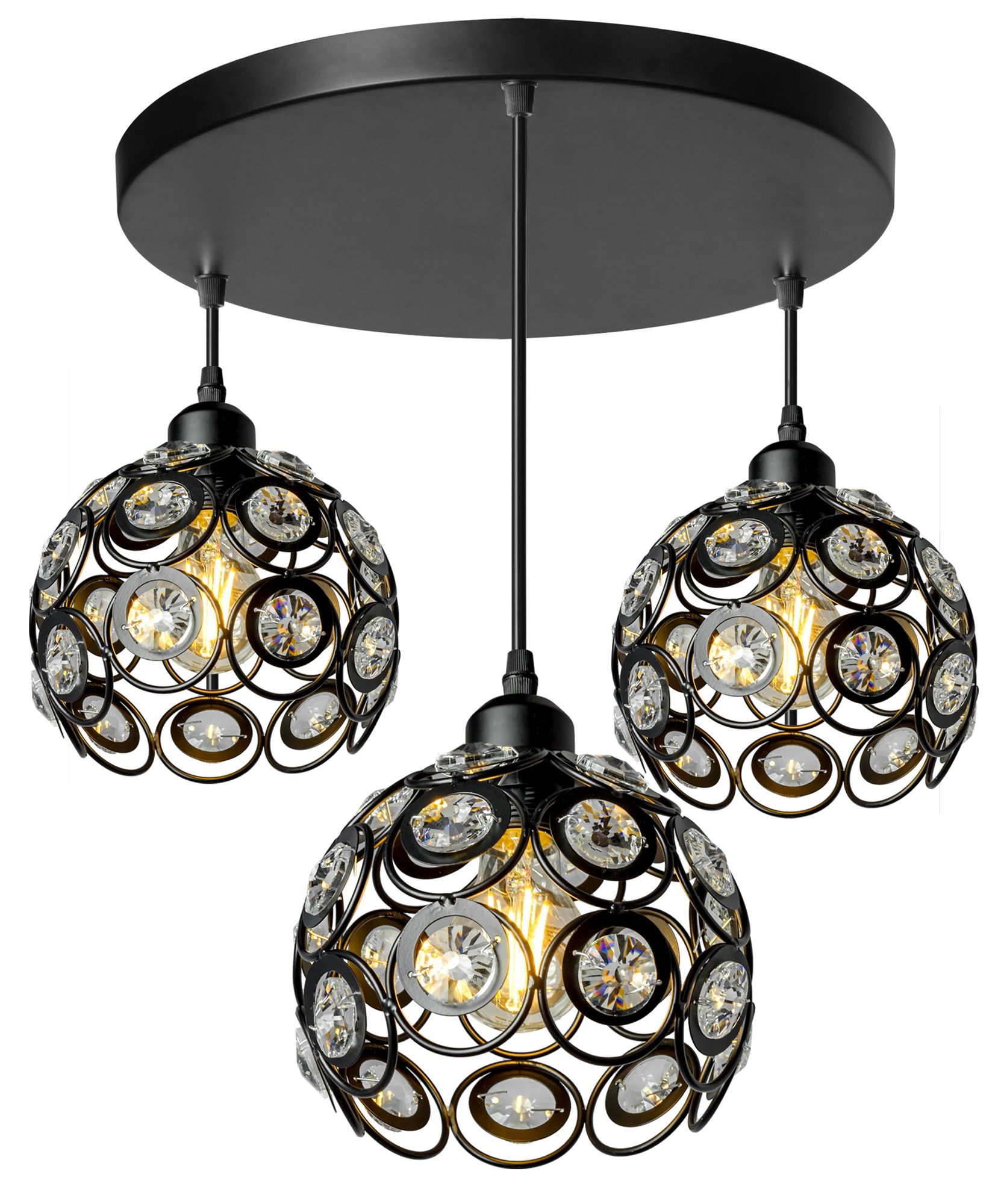 Lampa Sufitowa Wisząca Kryształowa Toolight App209-3Cpr Czarny