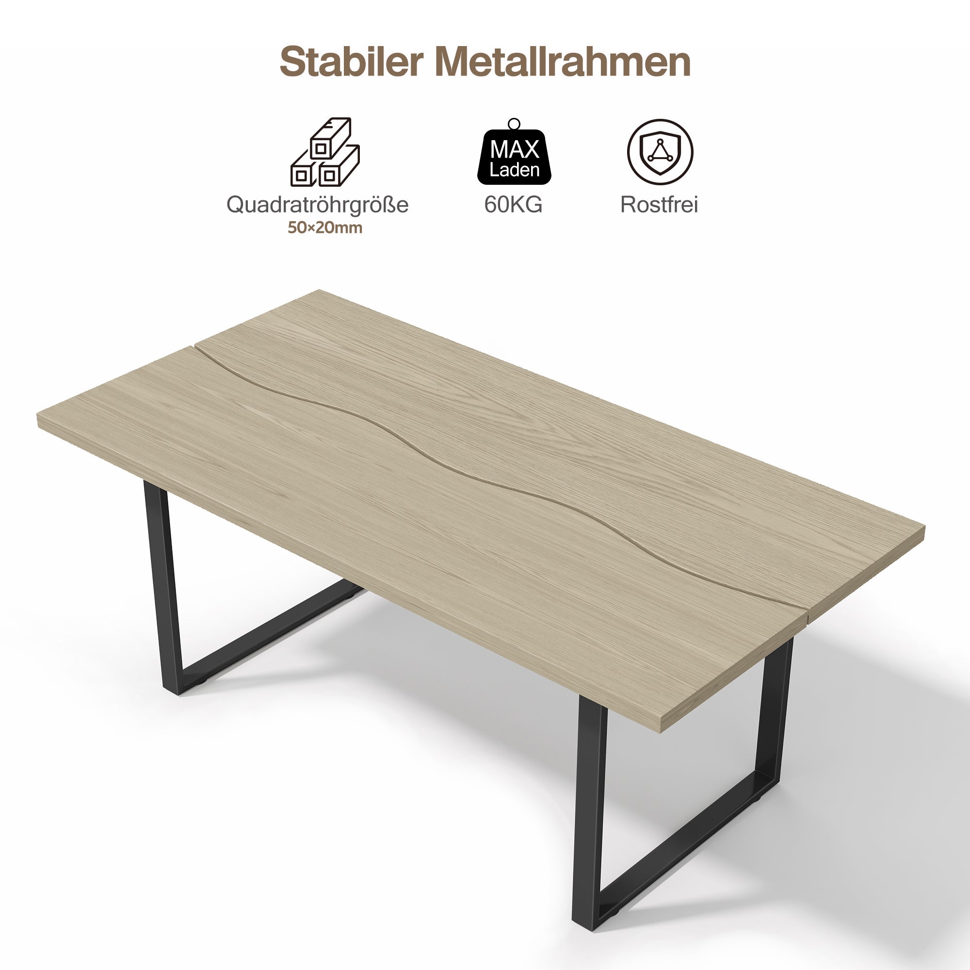 Stół jadalny dla 6-8 osób - 160 x 80 x 75 cm - MDF i nogi metalowe - Naturalny i czarny - 2