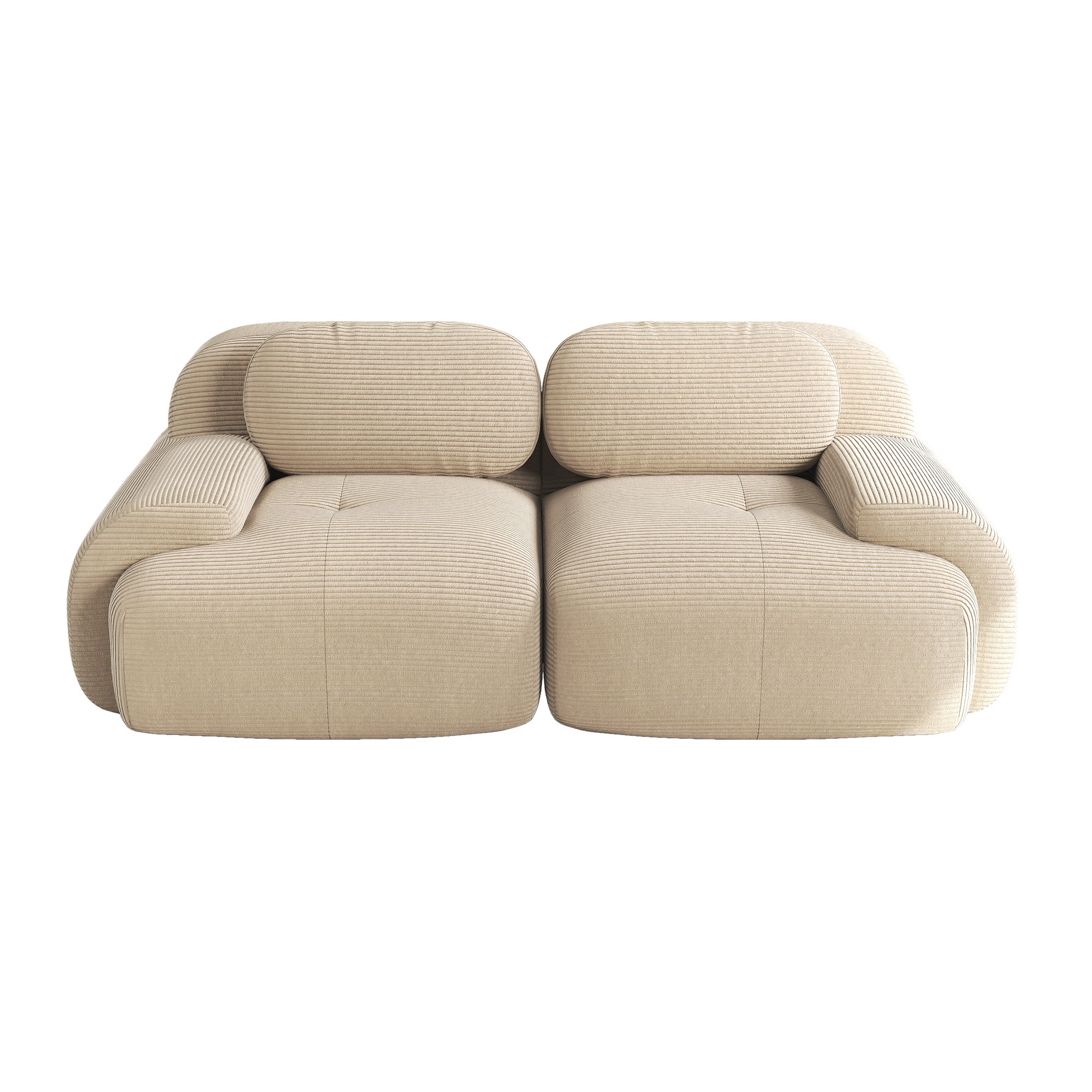 Canapé modulaire d'angle sans cadre avec accoudoirs incurvés et base antidérapante en velours côtelé beige - OKMYHOME - 8