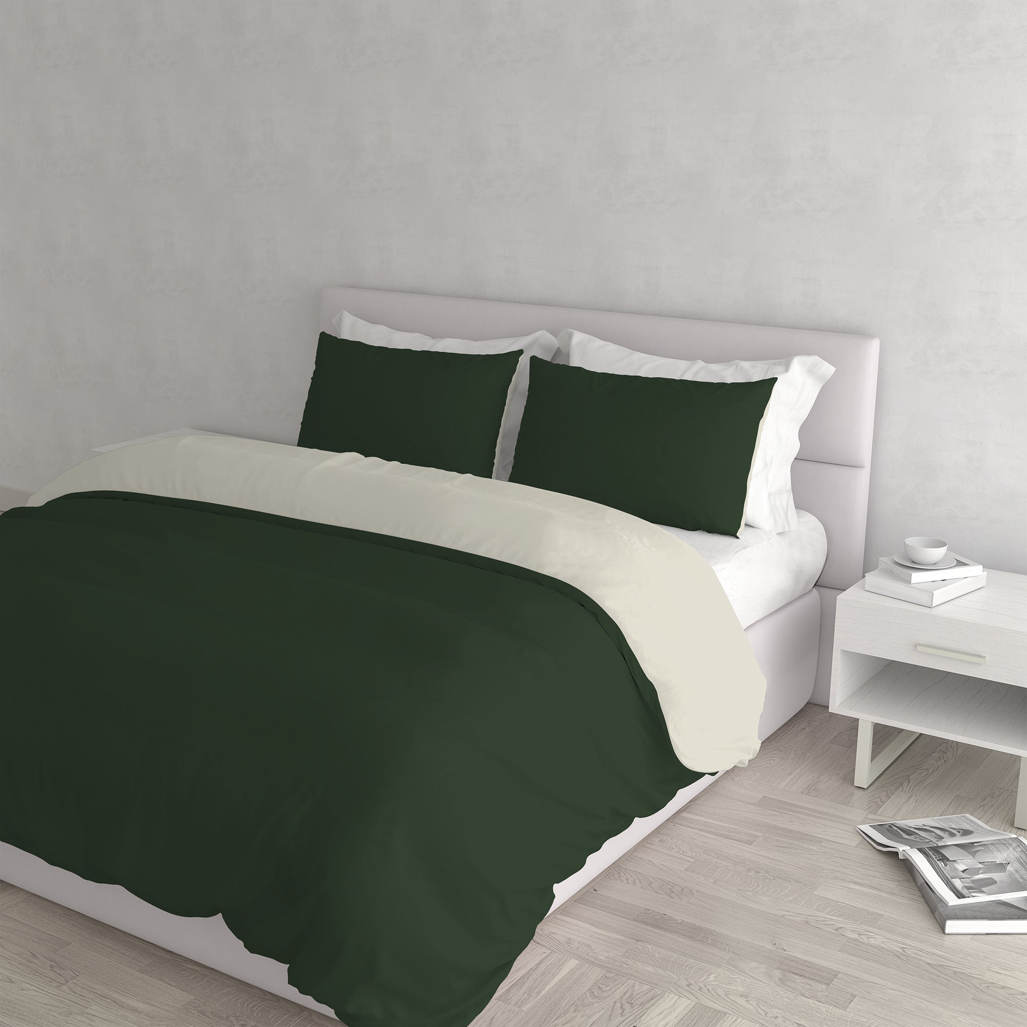 Funda Nórdica Combicolor Sancarlos 100% Algodón - Verde Oliva, Tamaño 135 Cm, Suave, Fresca Y Resistente