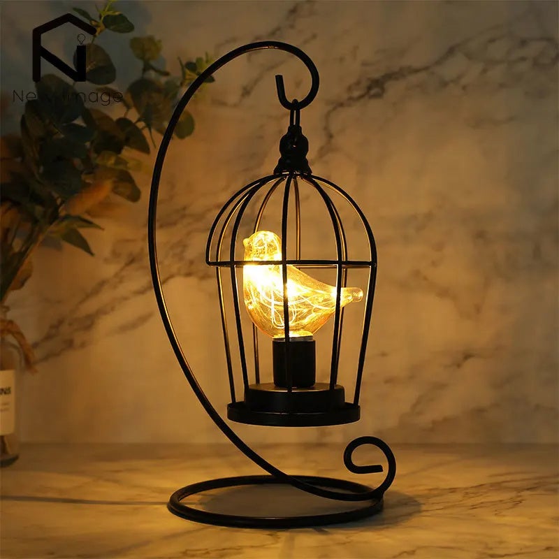 Lampa stołowa w stylu vintage, klatka dla ptaków, wiszący żyrandol-lampion, zasilana przez USB, metalowe ażurowe lampiony, dekoracja ślubna i domowa