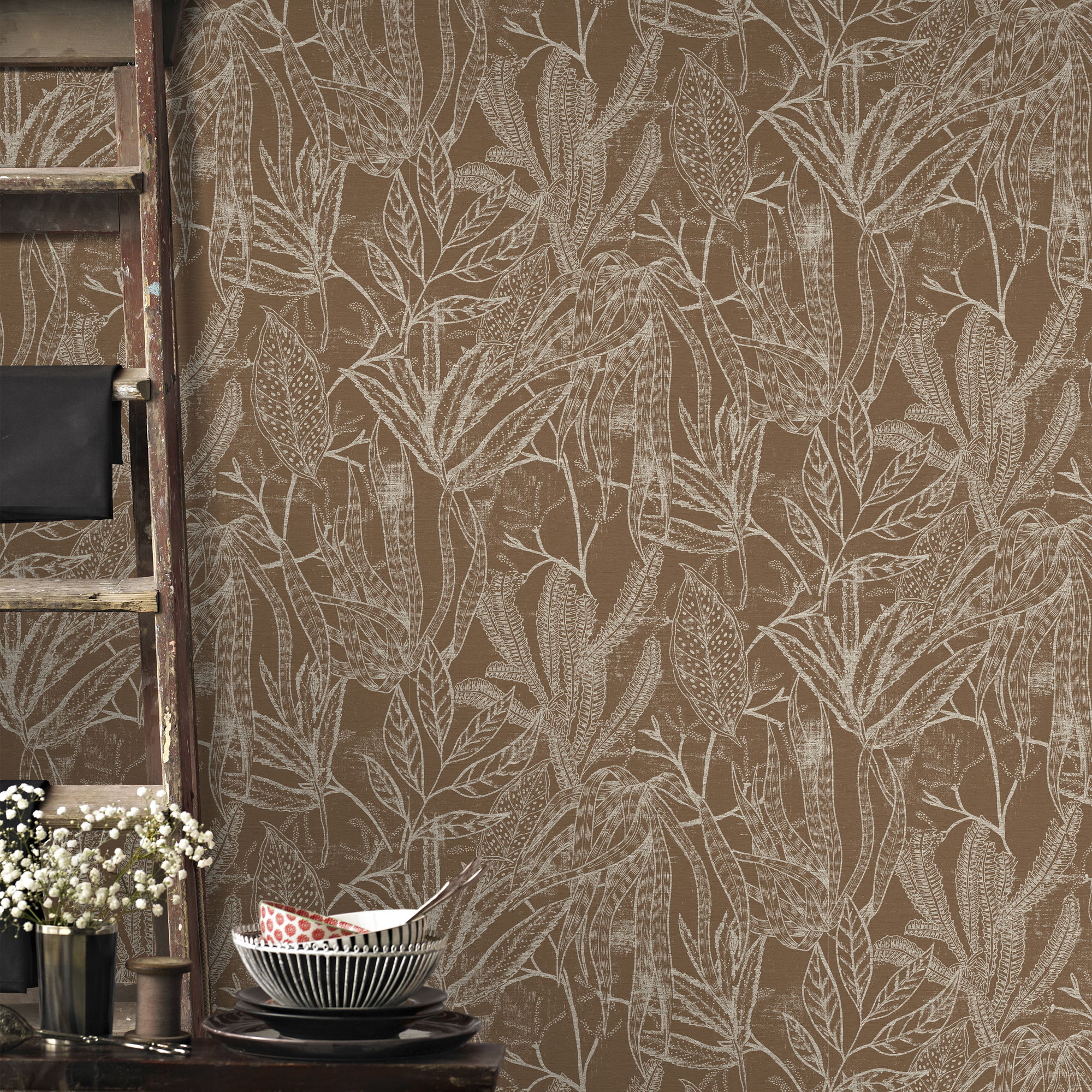 Papier peint intiss Chaya 1005 x 52cm Marron | Leroy Merlin