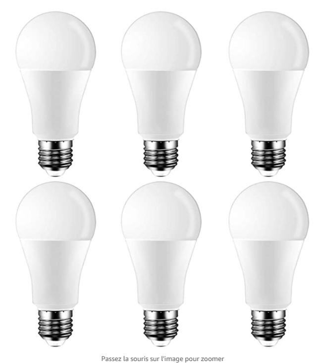 Ampoule LED Standard Culot E27,Blanc neutre 6000K,15W équivalent 120W,Dépolie,Lot de 6