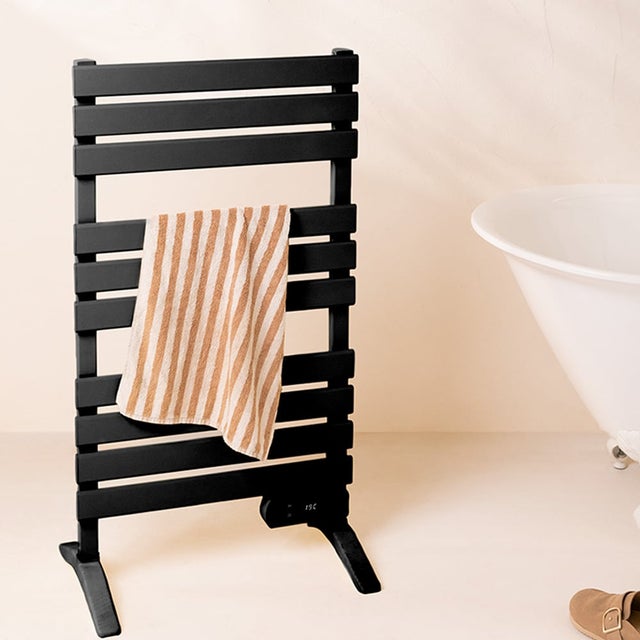 Porte-serviettes Chauffant électrique 60W - 5 Barres, Acier Inox, Minuterie 2/4h, Mural Ou Sur Pied, Noir