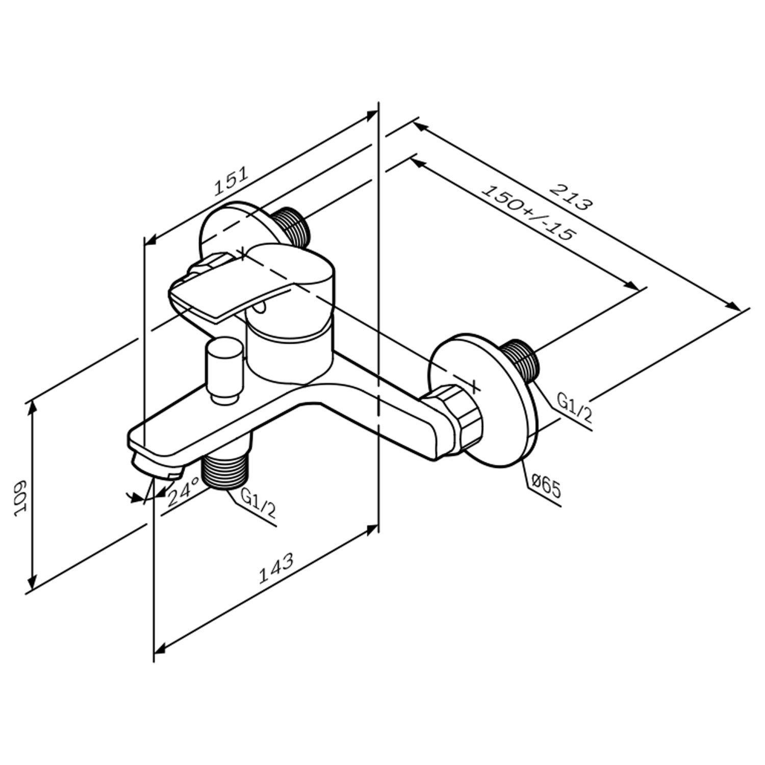 Mitigeur de baignoire mécanique Robinet salle de bain, mitigeur de bain, Chromé,Hit F8Y10022 AM.PM - 9