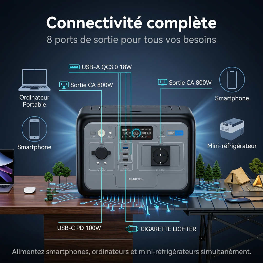 OUKITEL P800E Station Énergie Portable 800W 512Wh Batterie de Secours, Générateur Solaire pour Camping-car, Voyage, Usage Domestiqu - 4