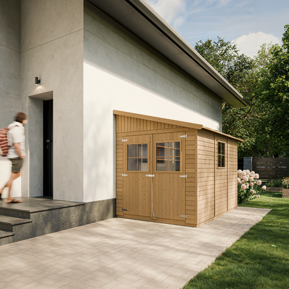Abri de Jardin en Bois Naturel(avec paroi latérale) - Stockage extérieur avec fenêtres- H244x218x318 cm/6 m2 - TIMBELA M339A - 4
