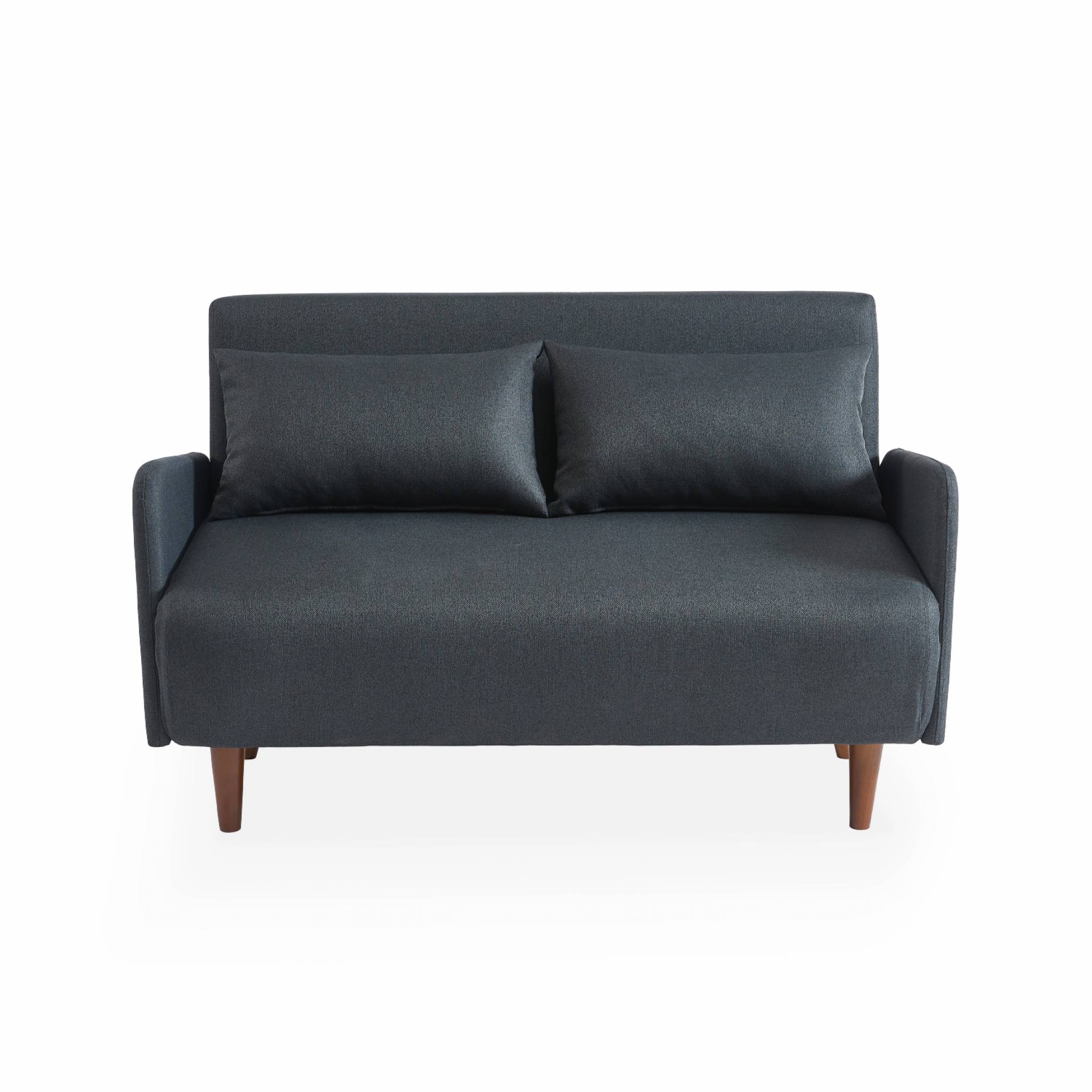 Canapé convertible en tissu - Panam - 2 places scandinave. pieds bois foncé. gris foncé. banquette. dossier inclinable - 6