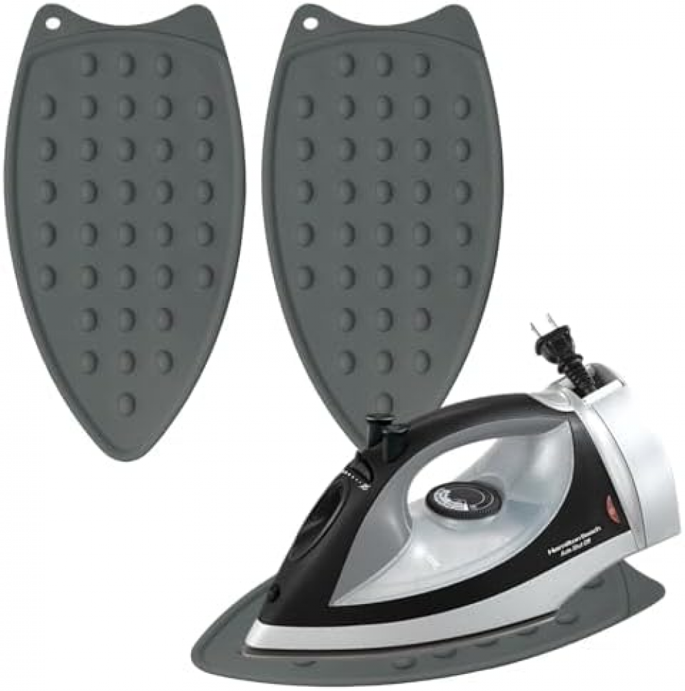 2 szt. uchwyt na żelazko i podkładka silikonowa, antypoślizgowa, odporna na ciepło mata pod żelazko, 27 x 14 cm (szara)