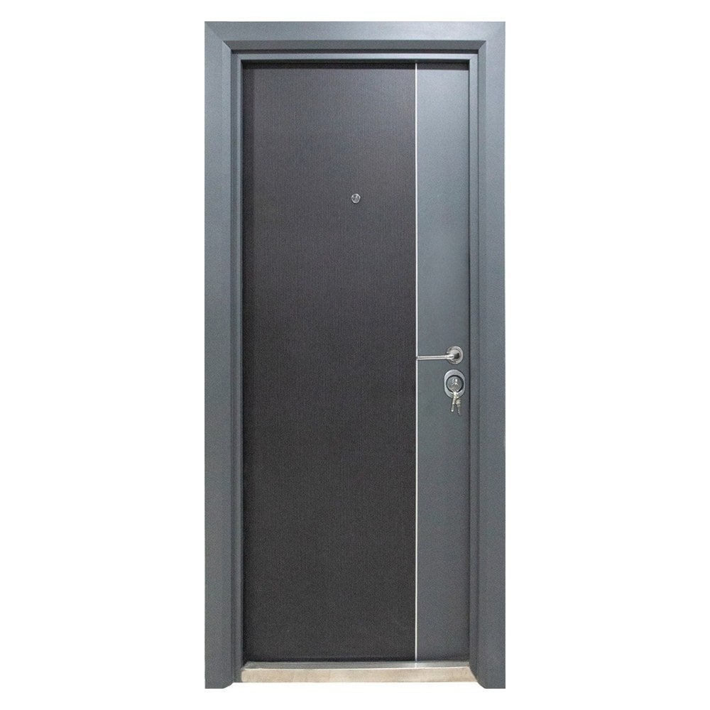 Usa metalica de exterior cu izolatie Novo Doors NDFC10001, 88x200 cm, deschidere stanga, 1 yala , tabla 1.2 mm, toc 7 cm, pentru case, Gri antracit