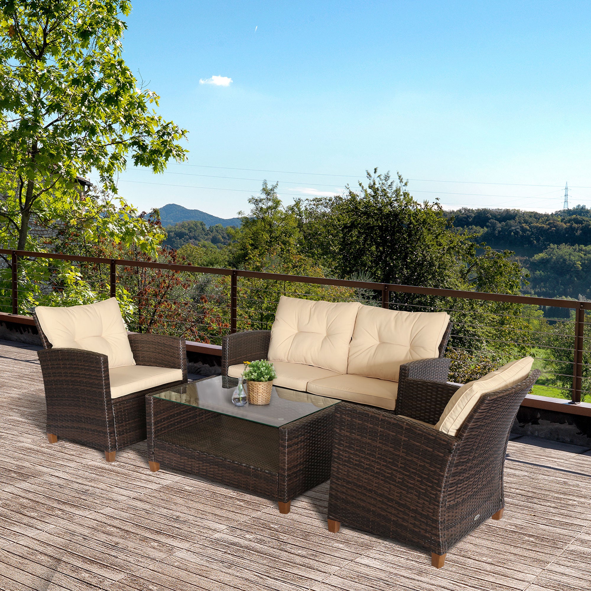 Outsunny Tavolino Da Giardino In Rattan PE Marrone Misto, Struttura A X In Metallo, Piano In Plastica Sottostante – Ideale Per Patio, Balcone, Giardino E Zona Piscina, Carico Max 30 Kg