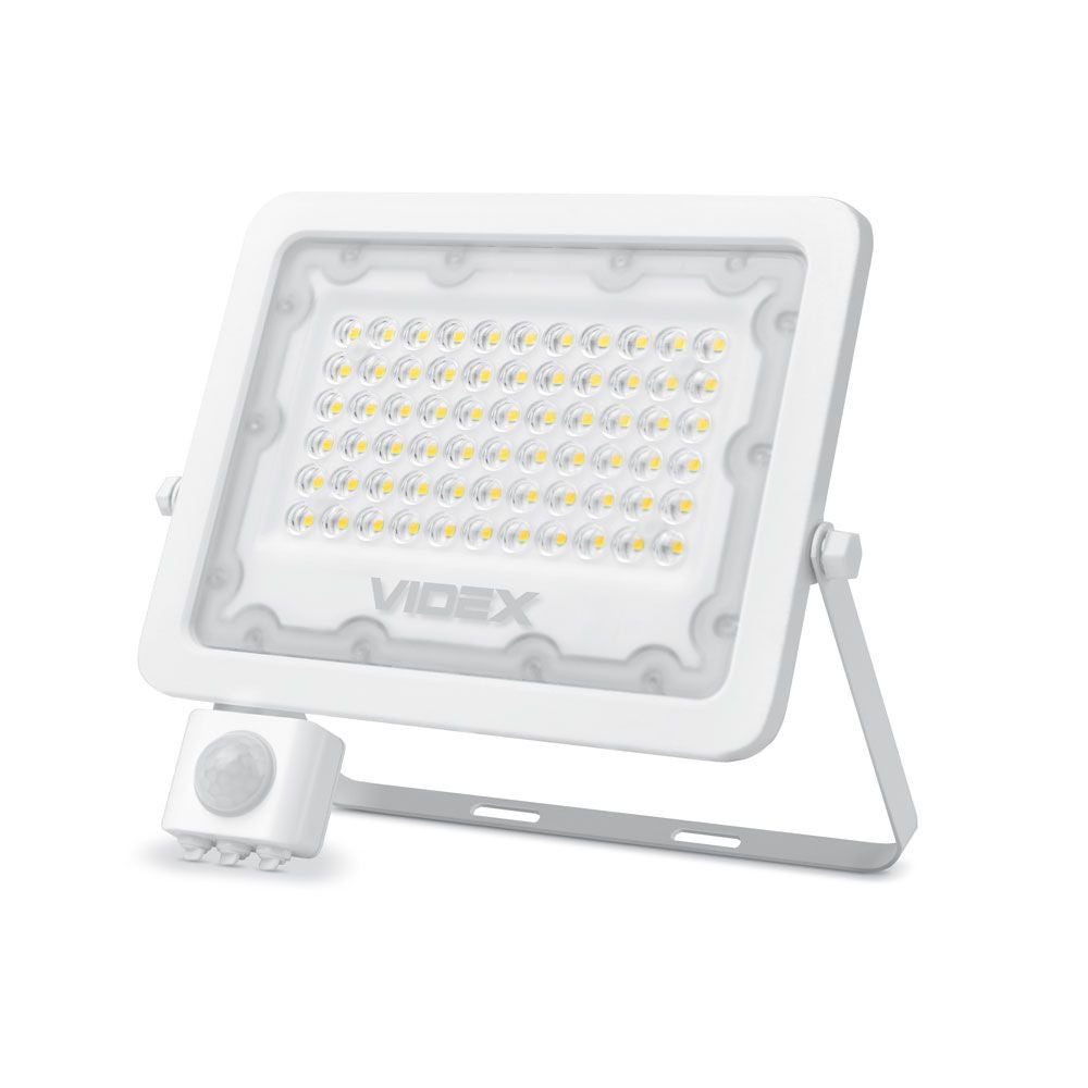 Naświetlacz LED z czujnikiem ruchu biały LED 50W 5000K 4500lm IP65 wym: 21,5 x 22,3 x 5,4 cm aluminium Videx