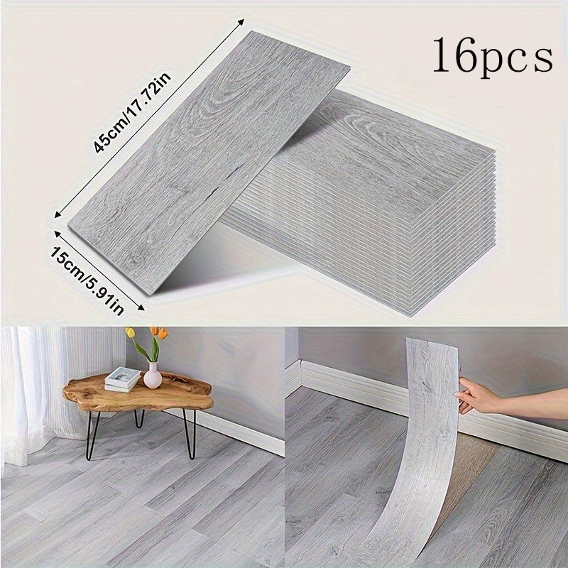 16 adesivi per pavimenti in PVC, adesivi murali staccabili e attaccabili, piastrelle effetto legno fai da te, 15 x 45 cm - 2