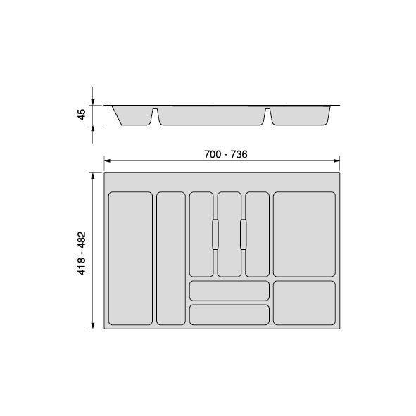 Emuca Range-couverts Optima pour tiroir universel, module 800mm, Plastique, Gris - 4