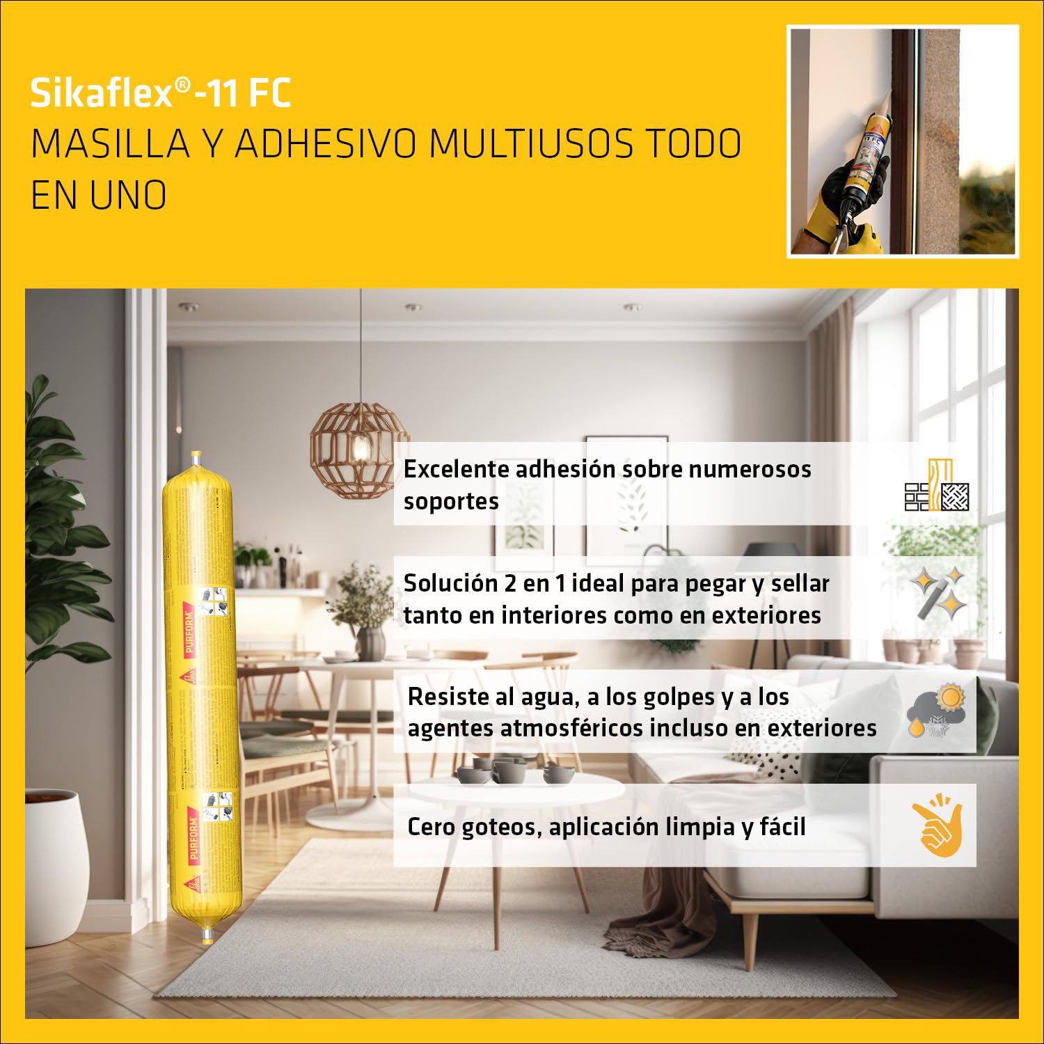 Sikaflex 11 FC Purform Sellador poliuretano multisoportes Blanco / 300 ml Salchichón/Unipac / Unidad - 6